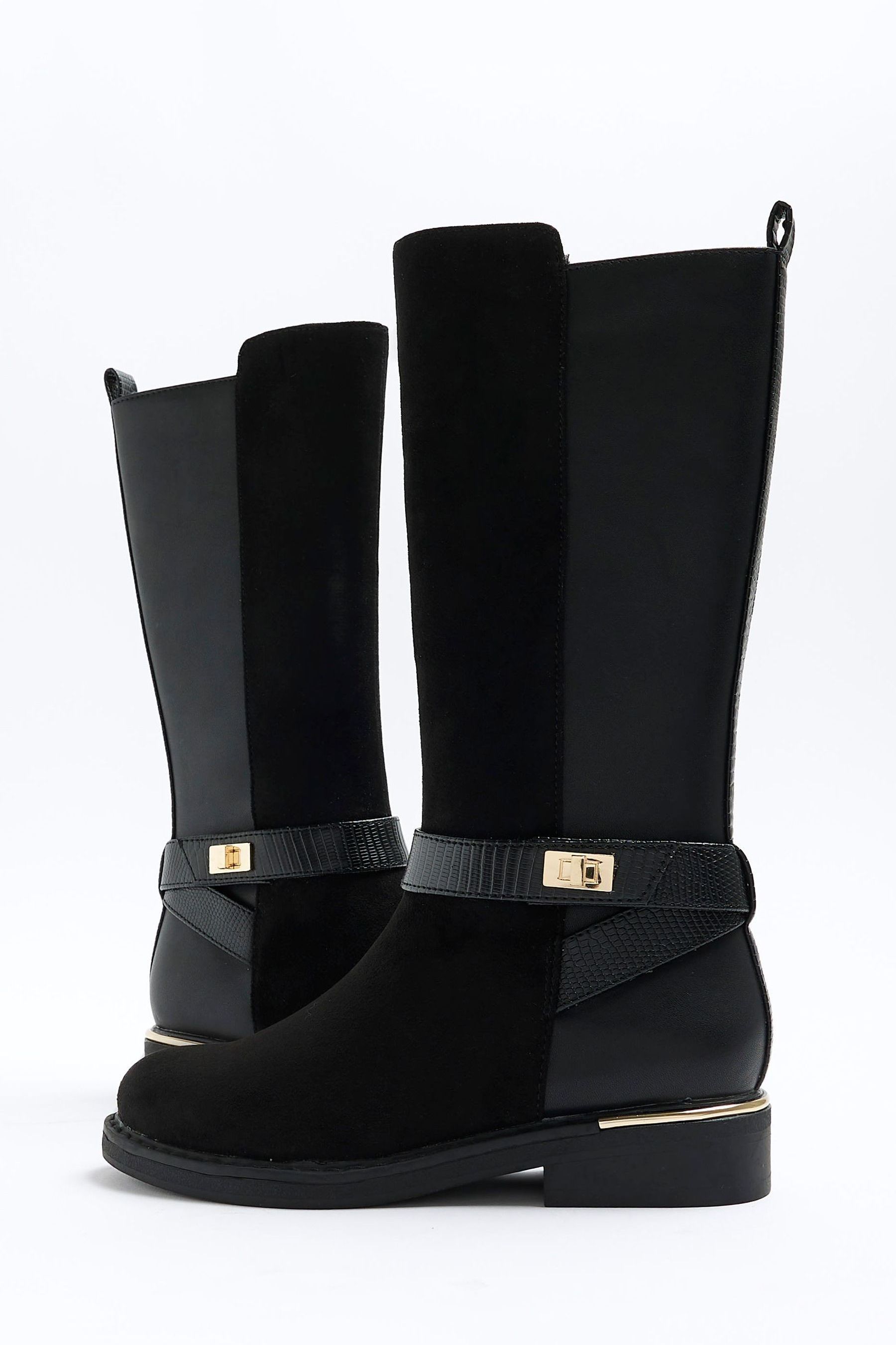 River Island Black Girls Lock Riding Knee High Boots