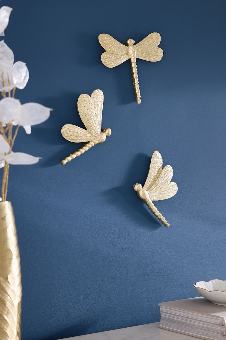 Gold Set of 3 Dragonflies Wall Plaque - Image 2 of 5