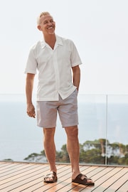 White Diamond Jacquard Short Sleeve Shirt With Cuban Collar - Image 2 of 6