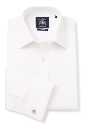 Savile Row White Poplin Slim Fit NonIron Double Cuff Shirt