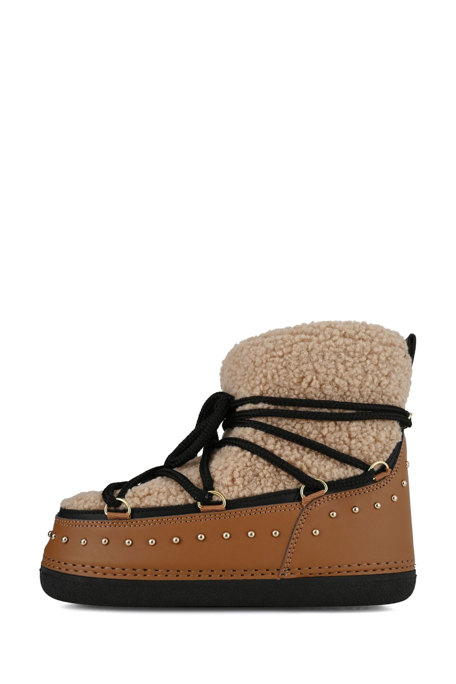 South Beach Natural Borg Snow Boots With Stud Detail - Image 3 of 4