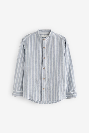 Grey Stripe Grandad Collar Long Sleeve Shirt (3-16yrs)