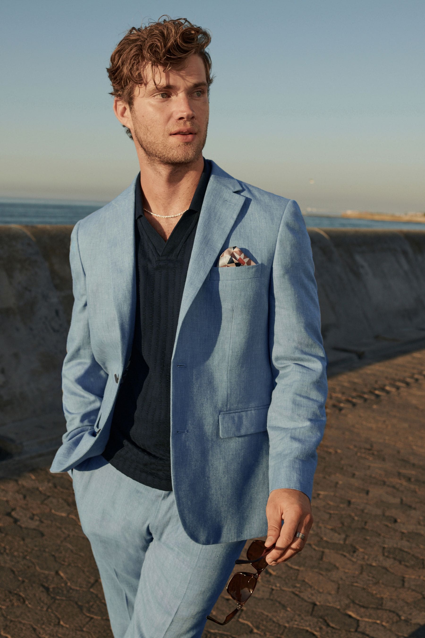 Buy Light Blue Linen Blend Tailored Fit Suit Jacket from the Next UK online shop
