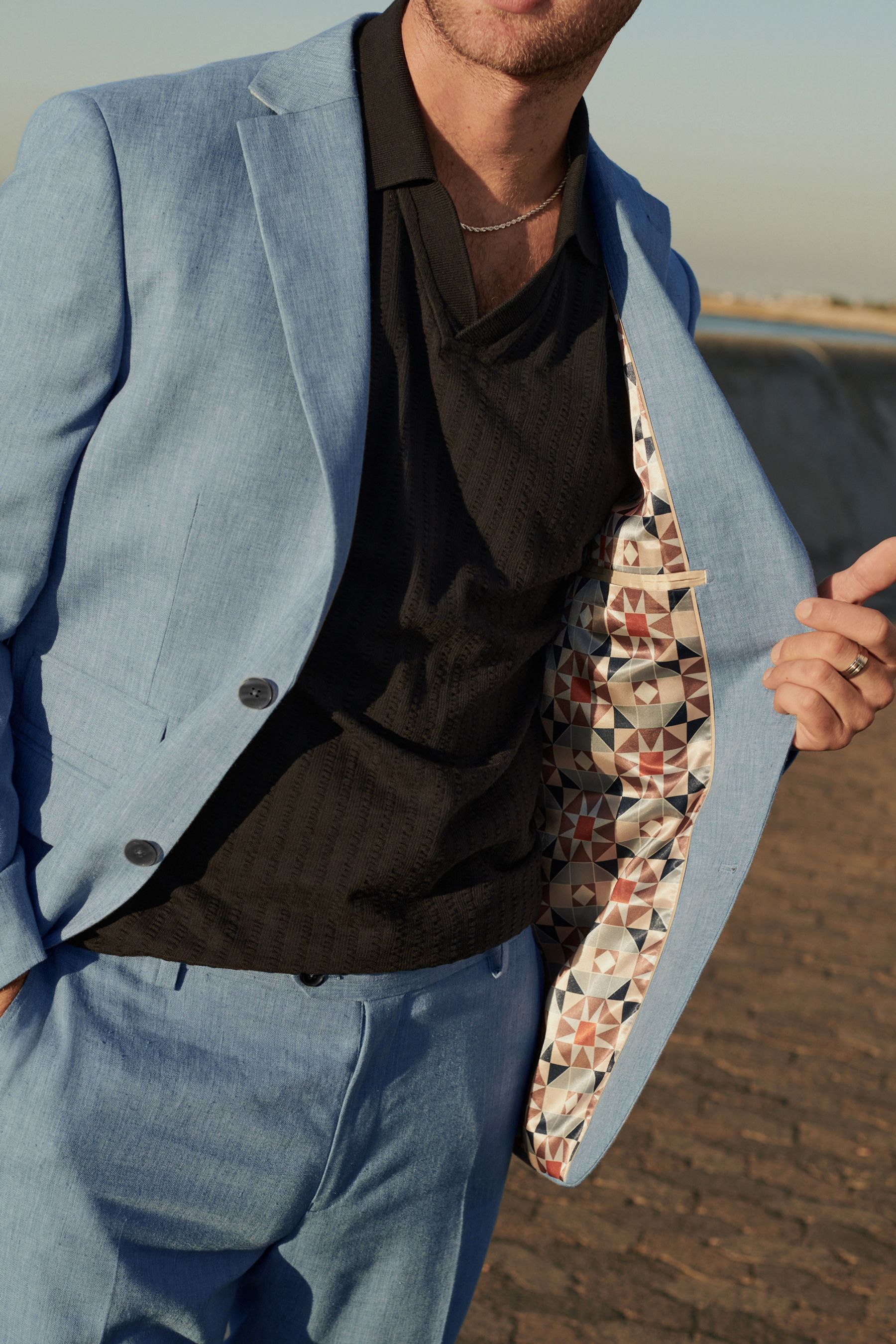 Blue linen suit jacket top
