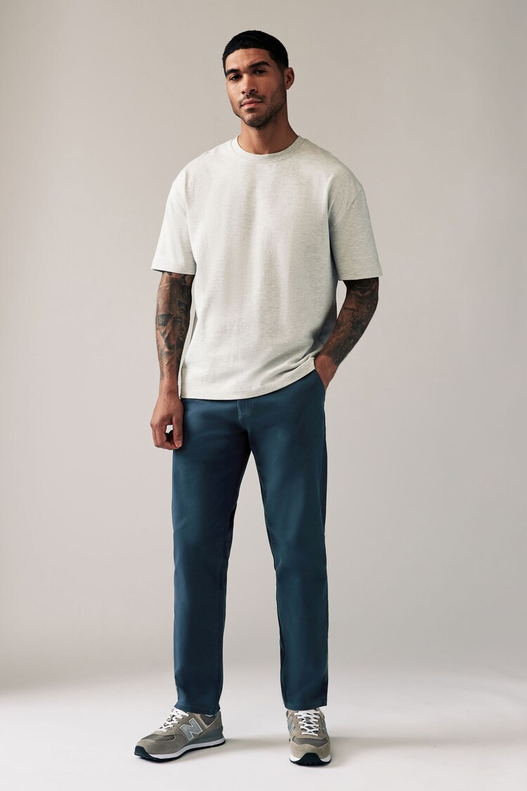 Dark Blue Straight Fit Stretch Chinos Trousers - Image 3 of 11