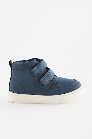 Navy Blue With Off White Sole Standard Fit (F) Warm Lined Touch Fastening Boots