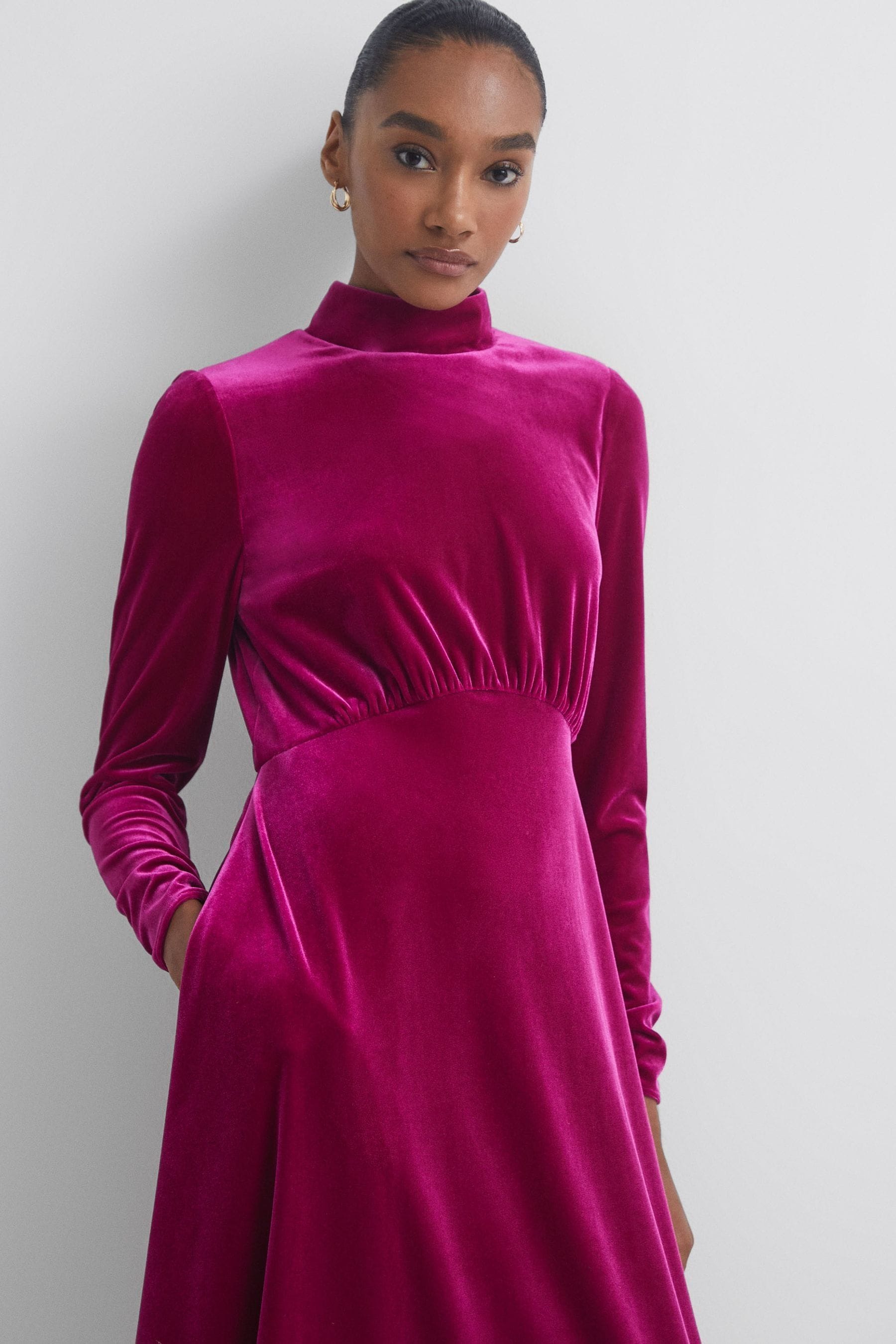Long sleeve velvet midi dress online