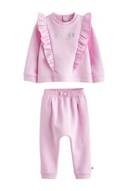 Baker by Ted Baker Pink Frill Sweater and Jogger Set - Image 1 of 4