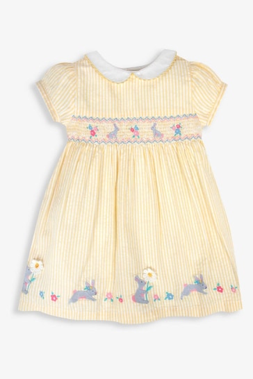 JoJo Maman Bébé Yellow Bunny Appliqué Smocked Dress