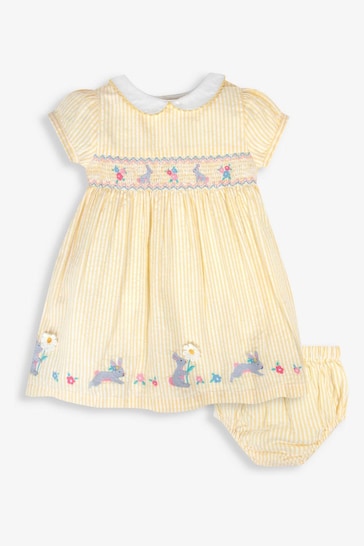 JoJo Maman Bébé Yellow Bunny Appliqué Smocked Dress