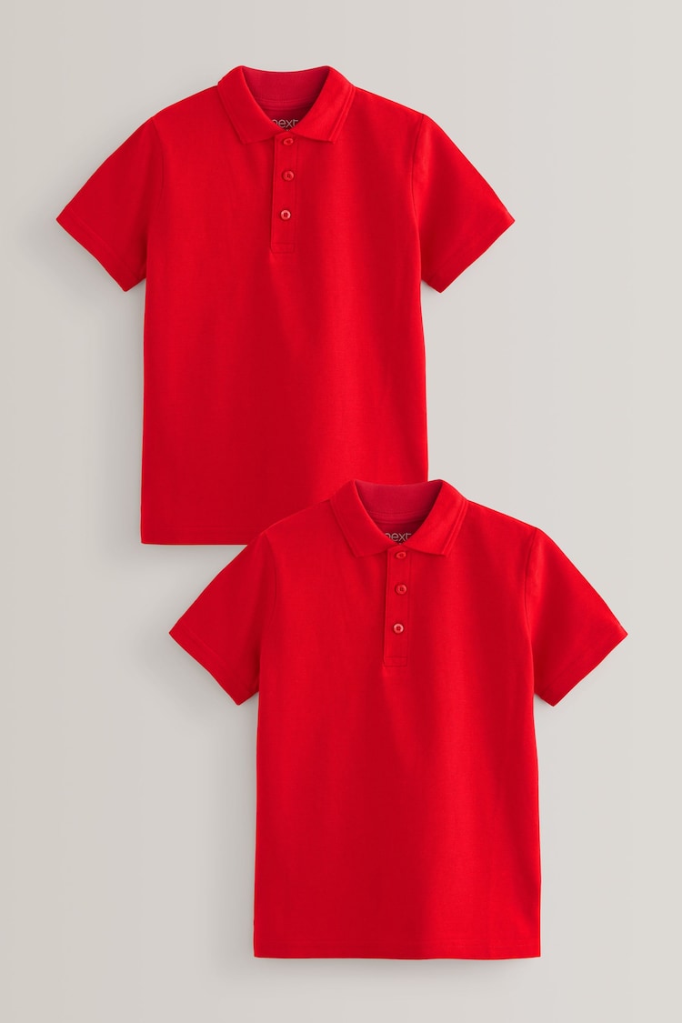 Red 2 Pack Cotton School Short Sleeve 100% Cotton Polo Shirts (3-16yrs) - Image 1 of 4