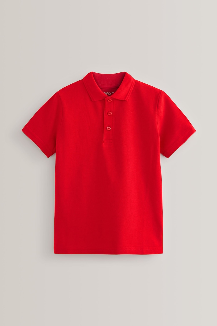 Red 2 Pack Cotton School Short Sleeve 100% Cotton Polo Shirts (3-16yrs) - Image 2 of 4