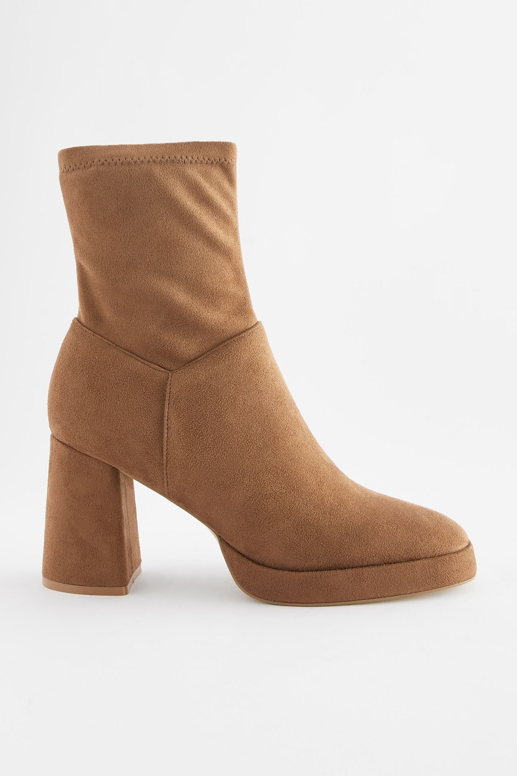 Tan Brown Forever Comfort Platform Sock Ankle Boots