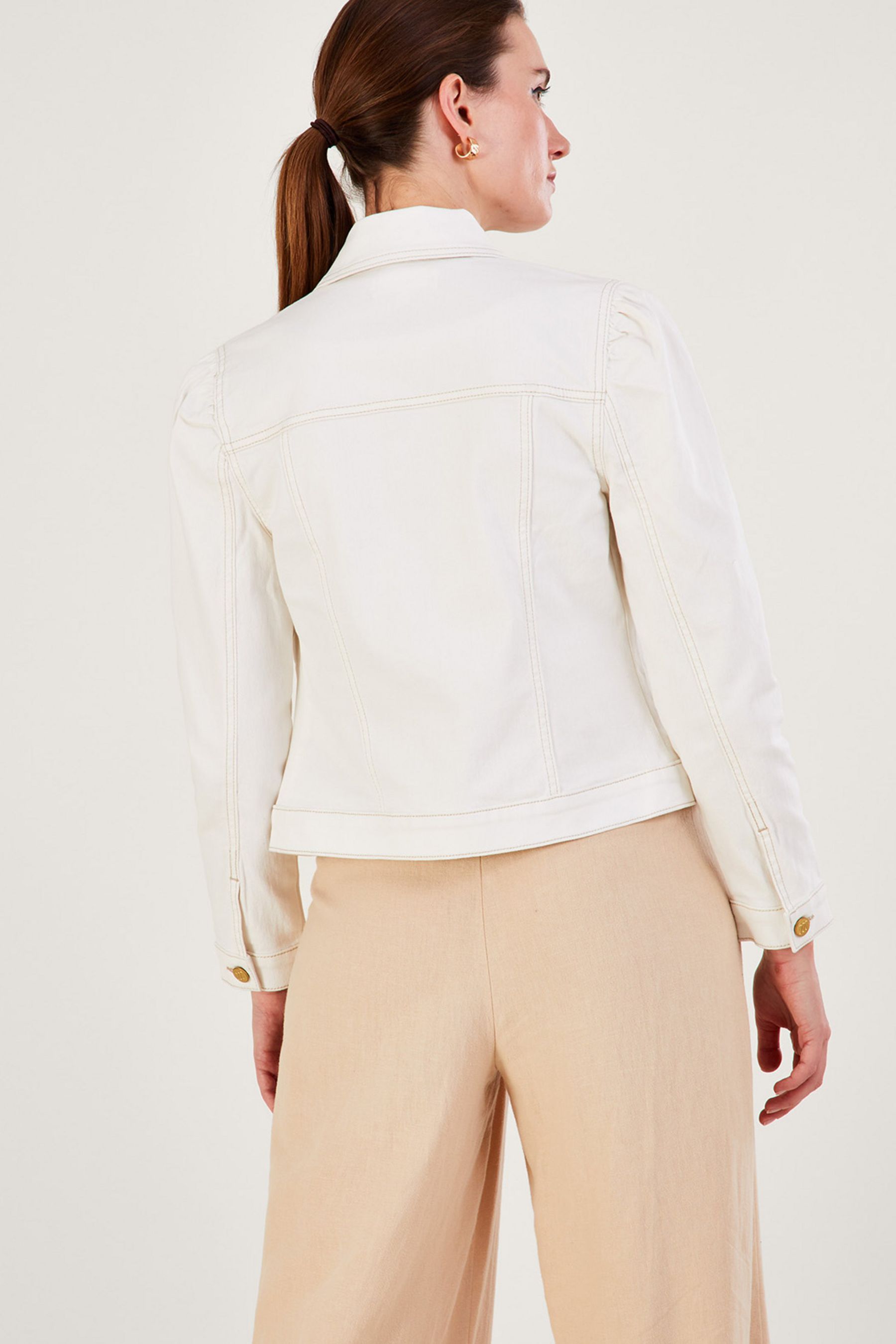 Buy Monsoon Cream Puff Sleeve Denim Jacket with Sustainable Cotton from Next Luxembourg