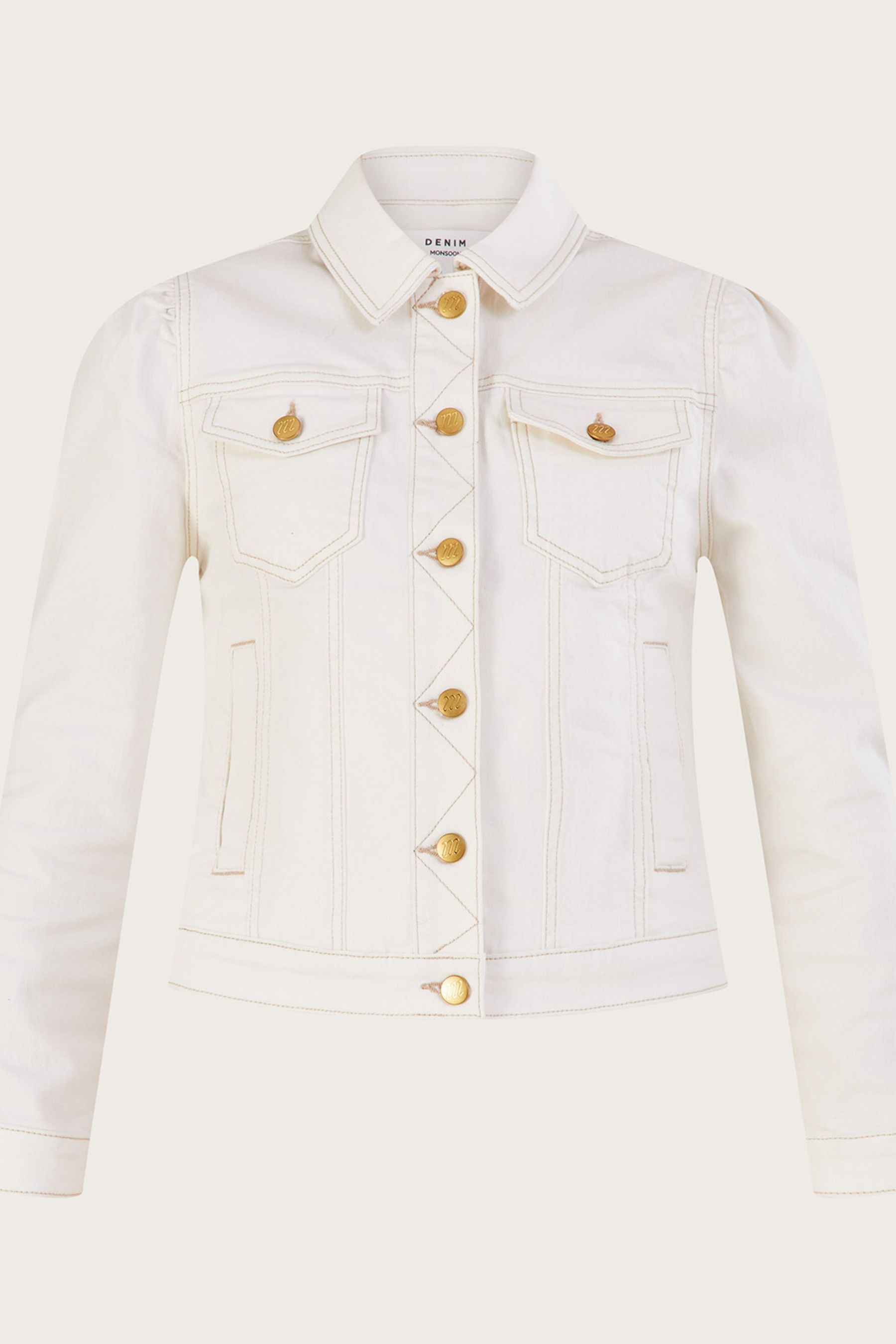 Buy Monsoon Cream Puff Sleeve Denim Jacket with Sustainable Cotton from Next Luxembourg