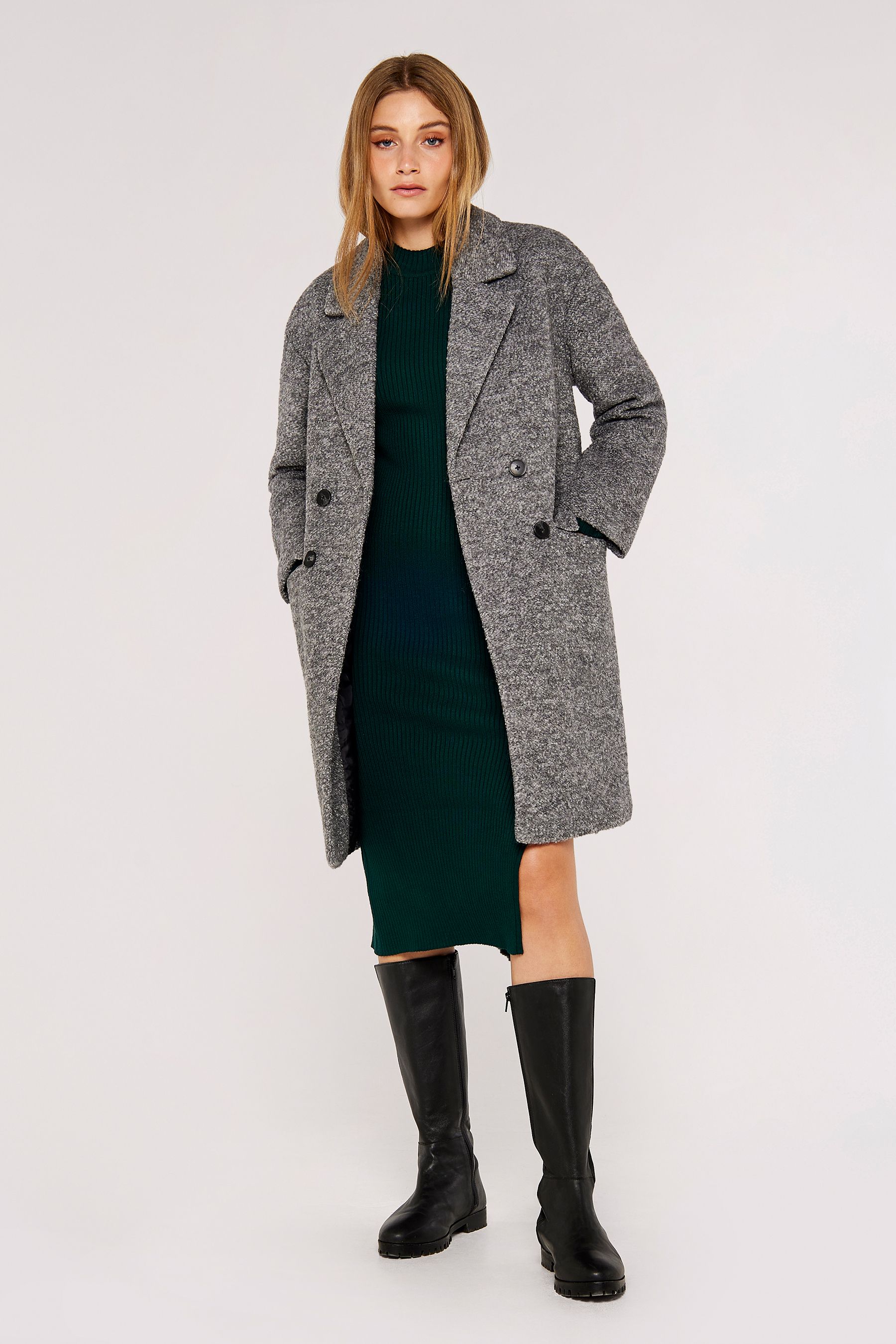 Grey boucle coat womens store
