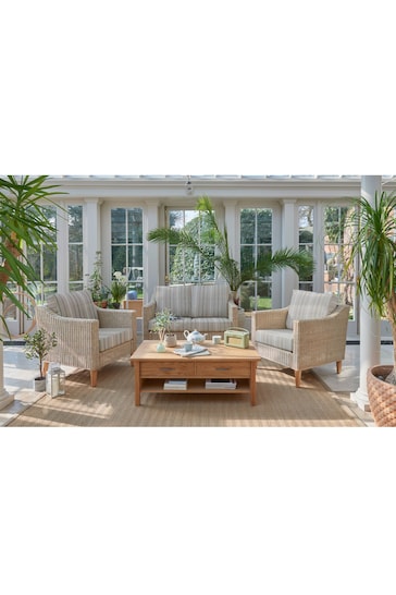 Laura Ashley Natural Garden Bamburgh Indoor Rattan Lounging Set With Luxford Stripe Duck Egg Cushions