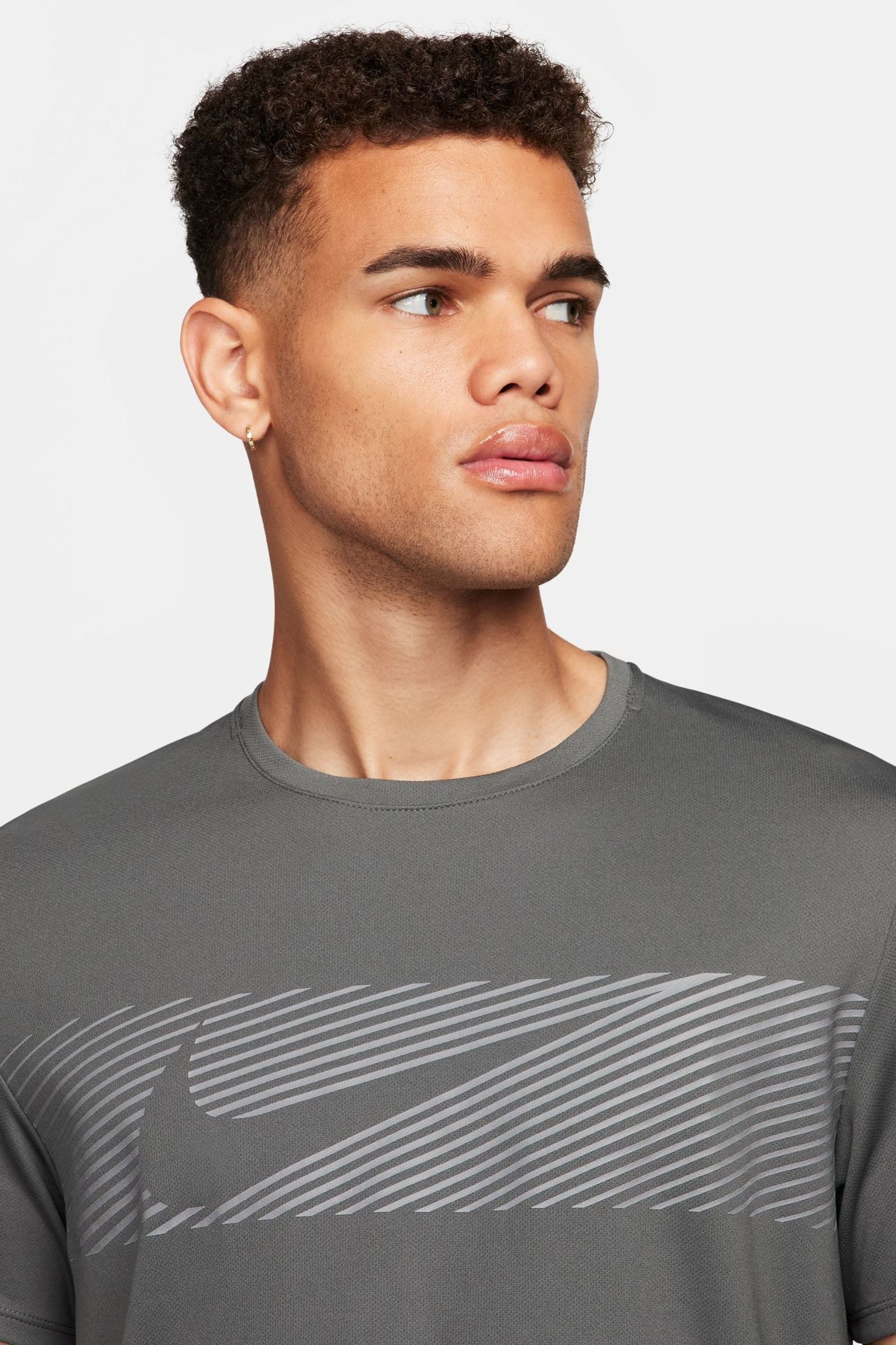 Buy Nike Grey Dri FIT Miler Flash UV Short Sleeve Running Top from