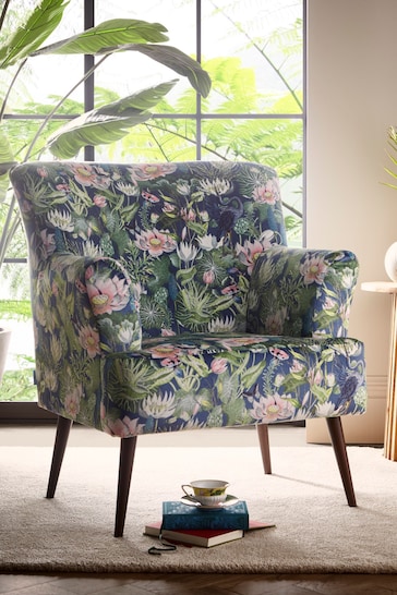 Clarke and Clarke Midnight Blue Wedgwood Waterlily Large Armchair