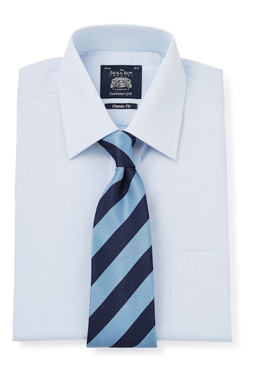 Savile Row Co Sky Blue Twill Classic Fit Double Cuff Shirt