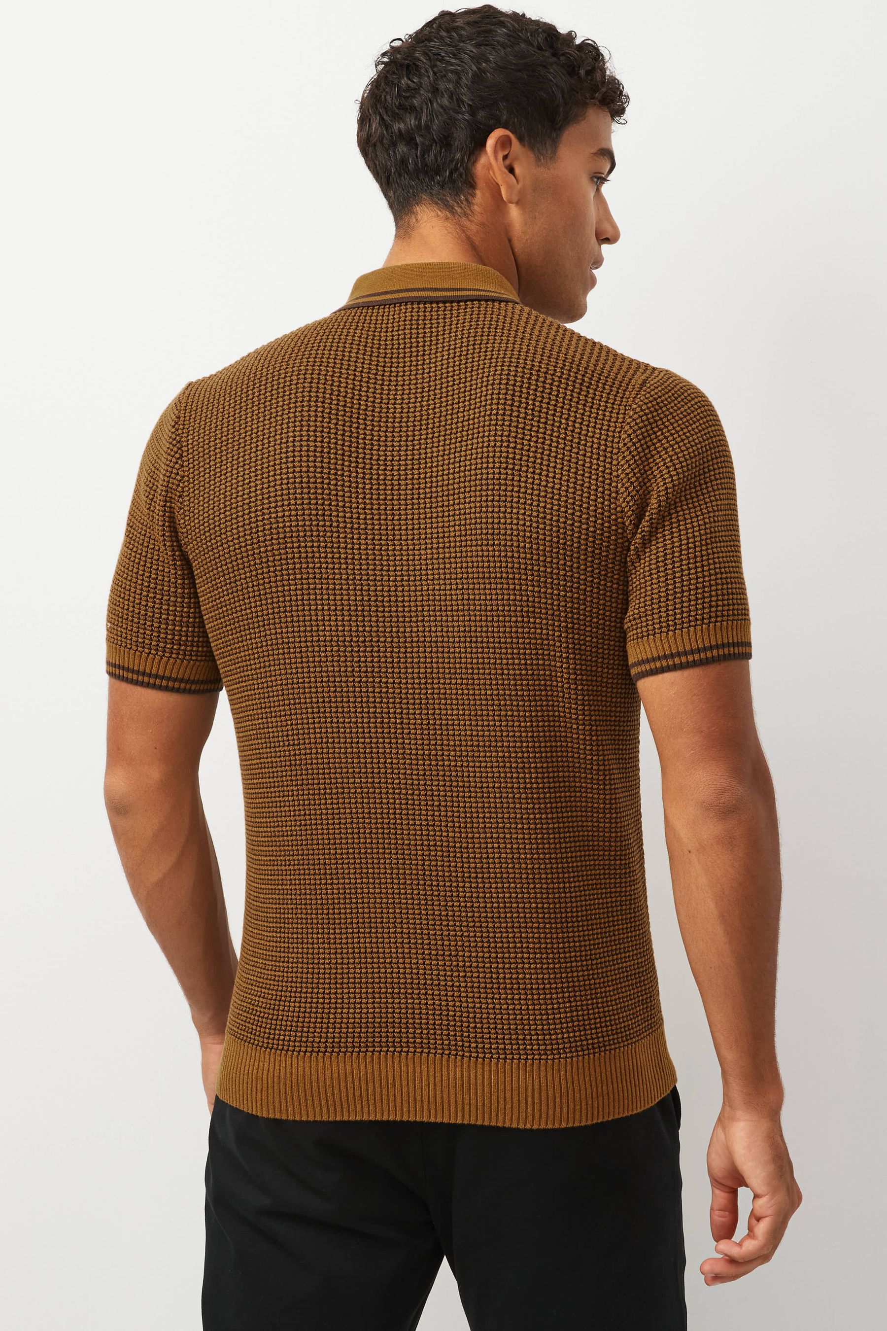 Buy Fred Perry Caramel Brown Textured Knitted Polo Shirt from Next Luxembourg
