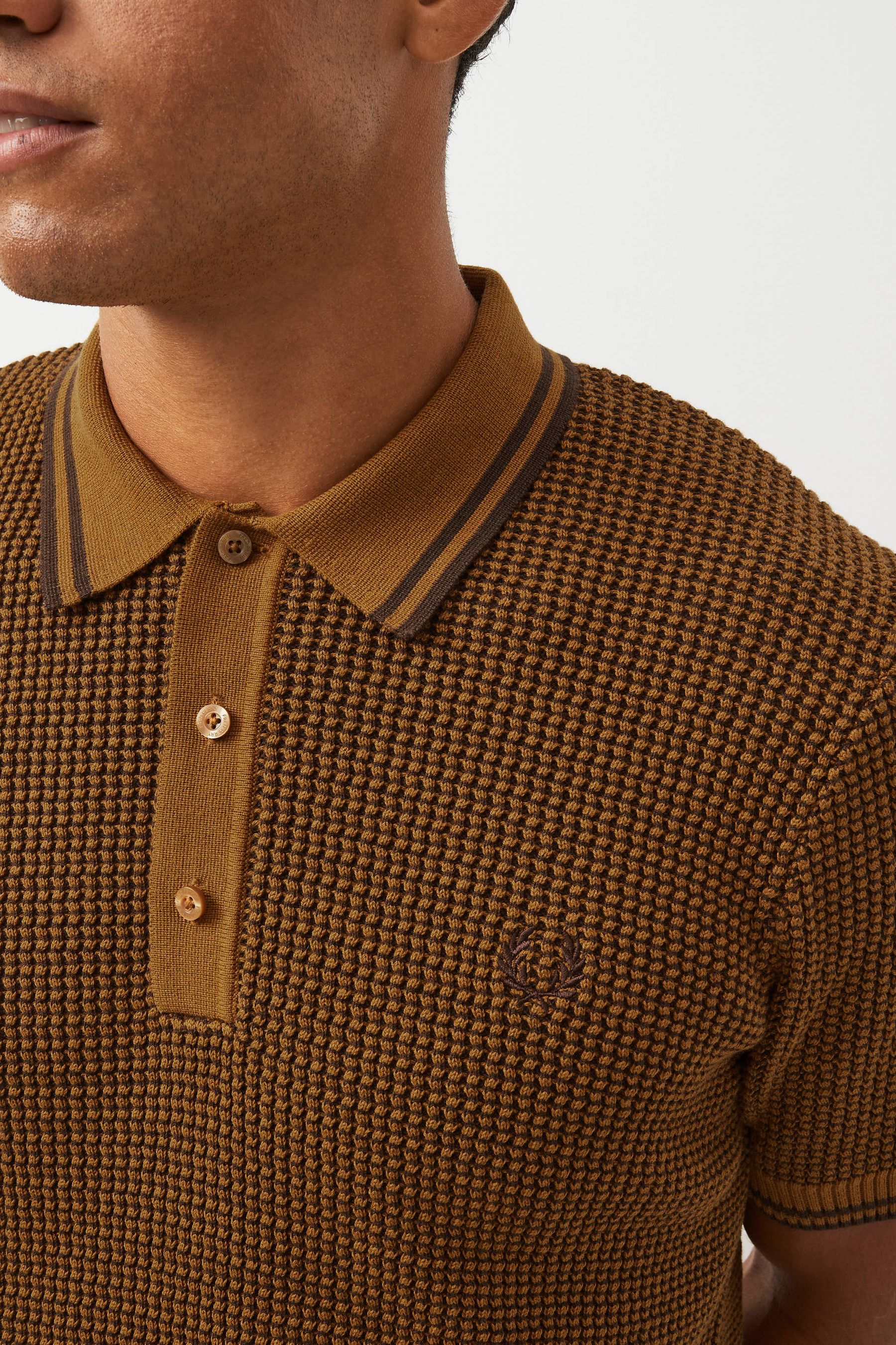 Buy Fred Perry Caramel Brown Textured Knitted Polo Shirt from Next Luxembourg