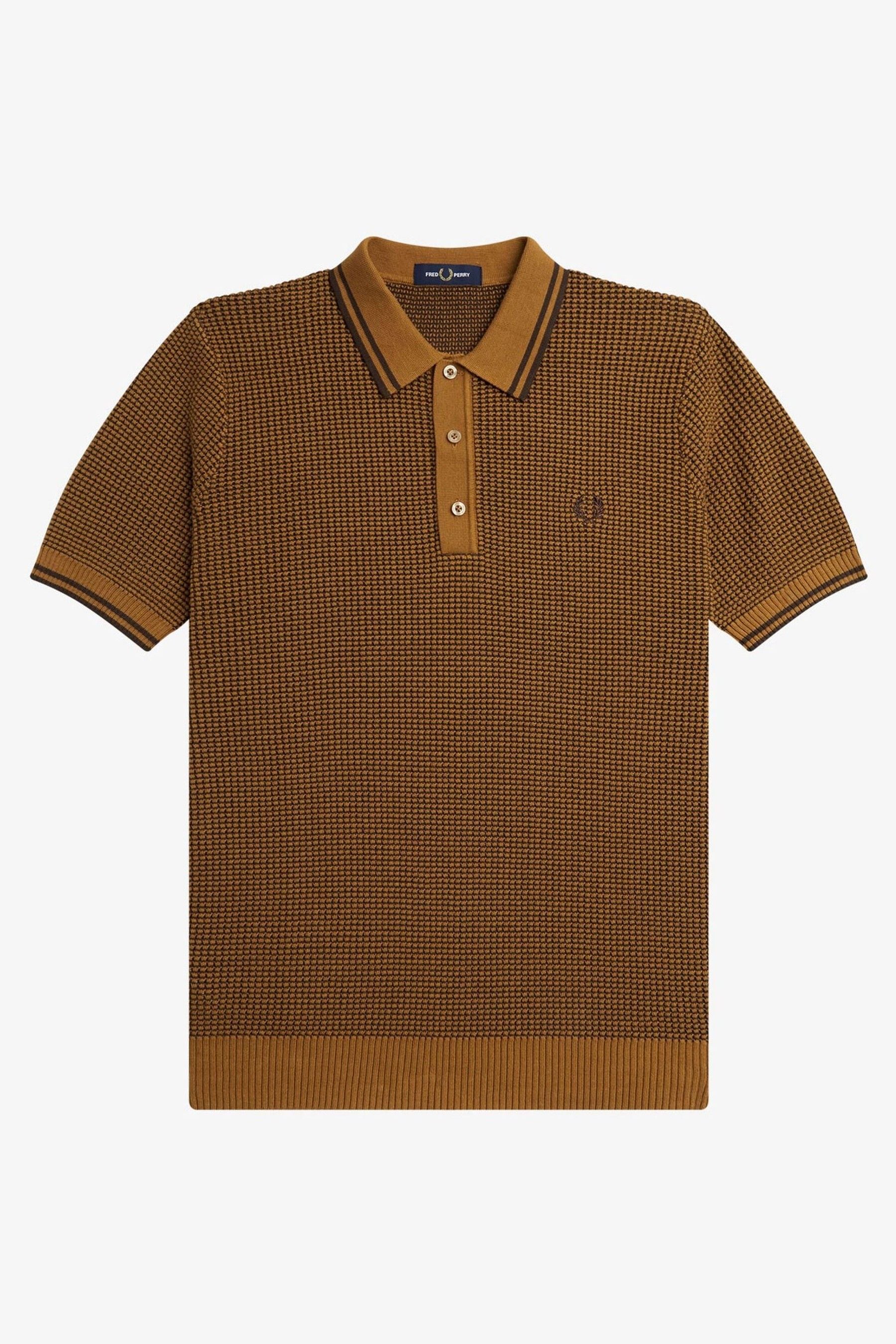 Buy Fred Perry Caramel Brown Textured Knitted Polo Shirt from Next Luxembourg