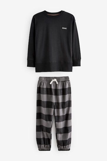 Neutral/Black Long Sleeve Check Bottom Pyjamas (3-16yrs)