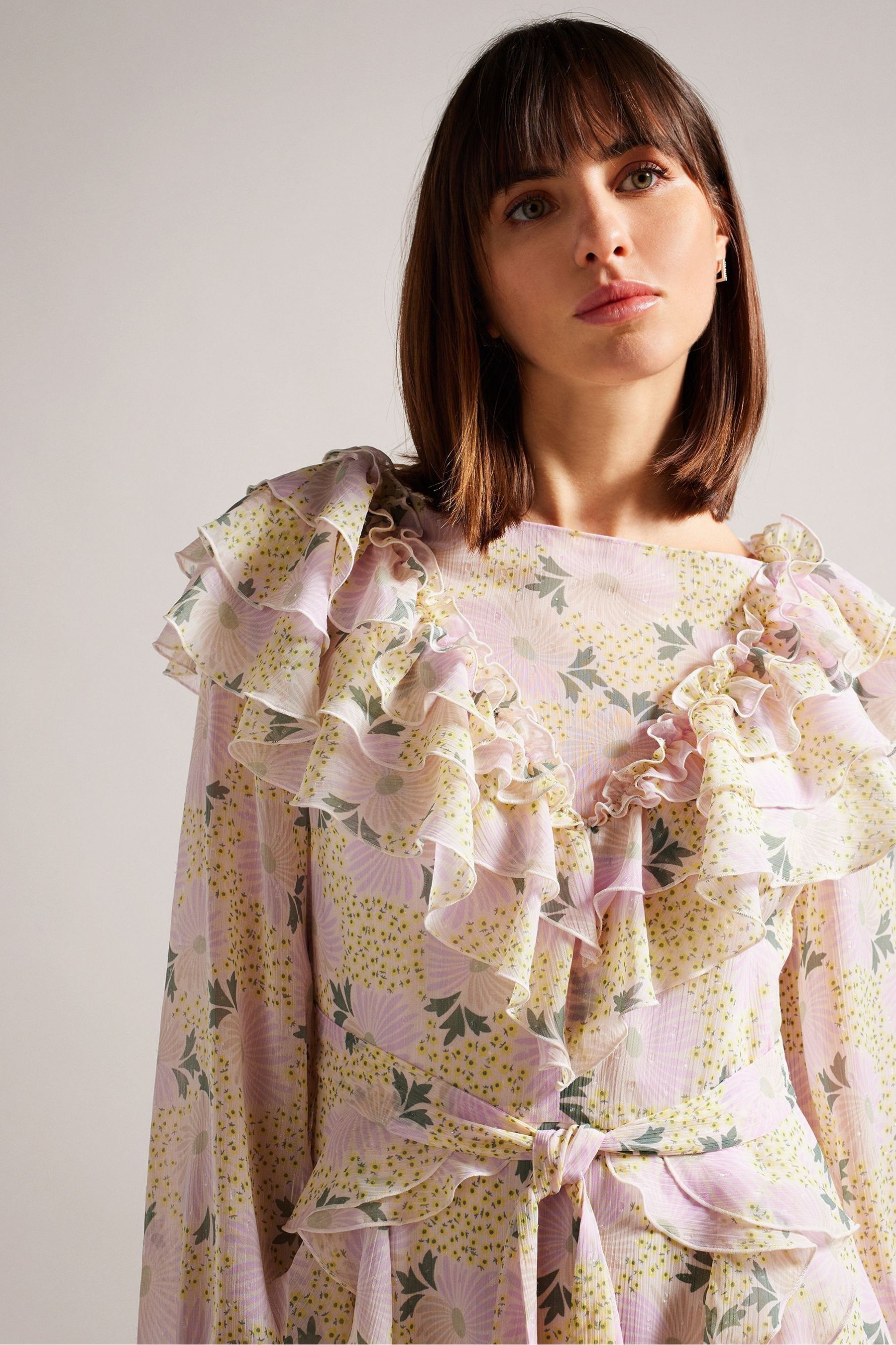 Buy Ted Baker Yellow Vivyana Frilled Long Sleeve Maxi Dress from Next Luxembourg