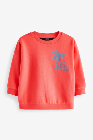 Coral Pink Oversized Printed Sweatshirt (3mths-7yrs)