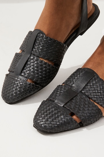 Black Forever Comfort® Leather Weave Huaraches Shoes