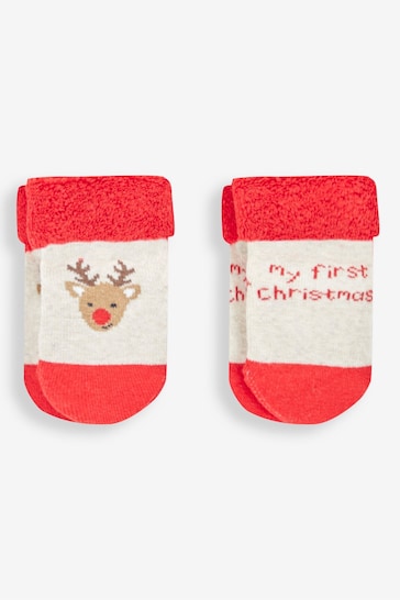 JoJo Maman Bébé Red My First Christmas 2-Pack Baby Socks
