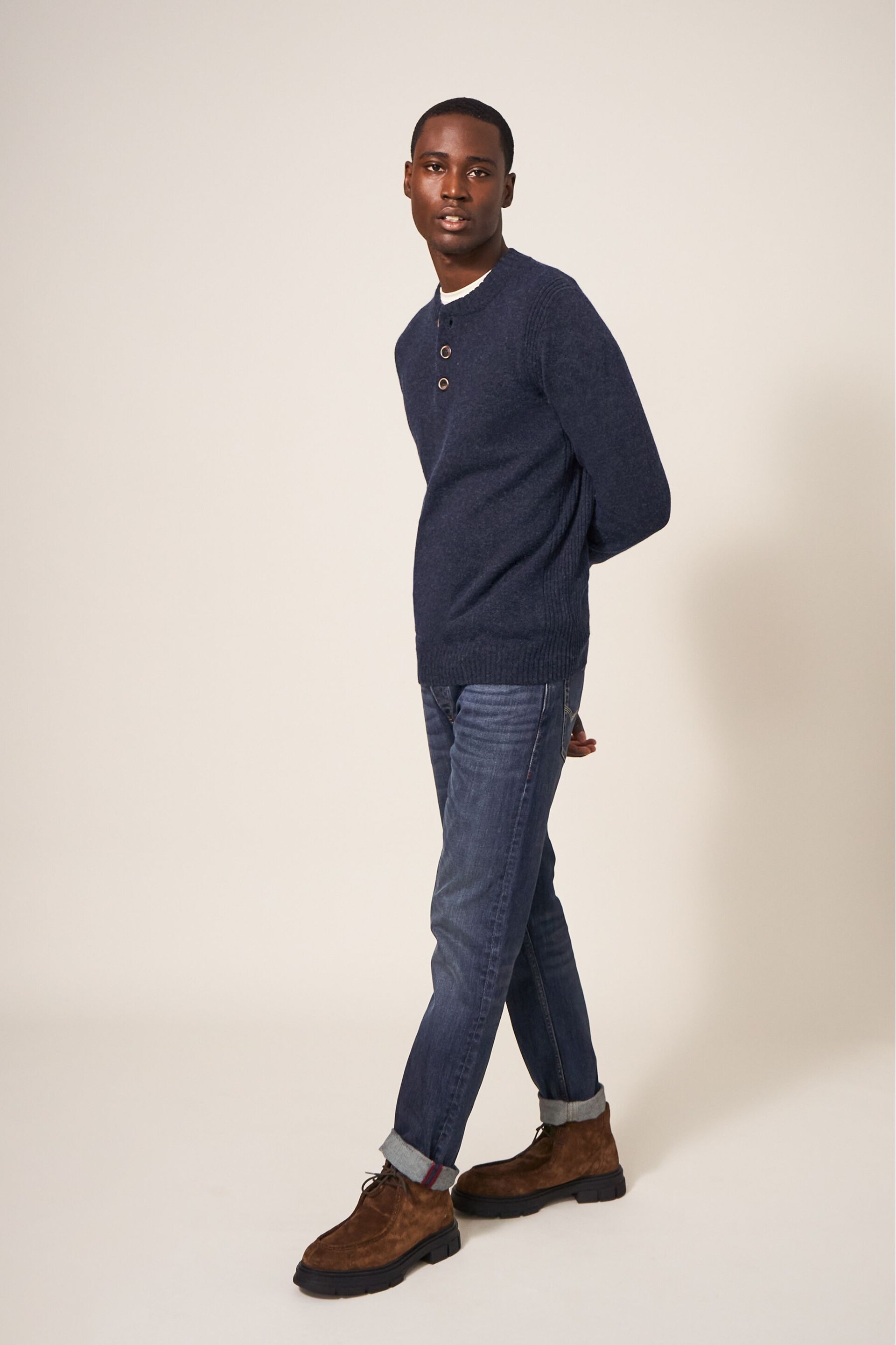 White Stuff Blue Lambswool Henley Jumper - Image 3 of 6
