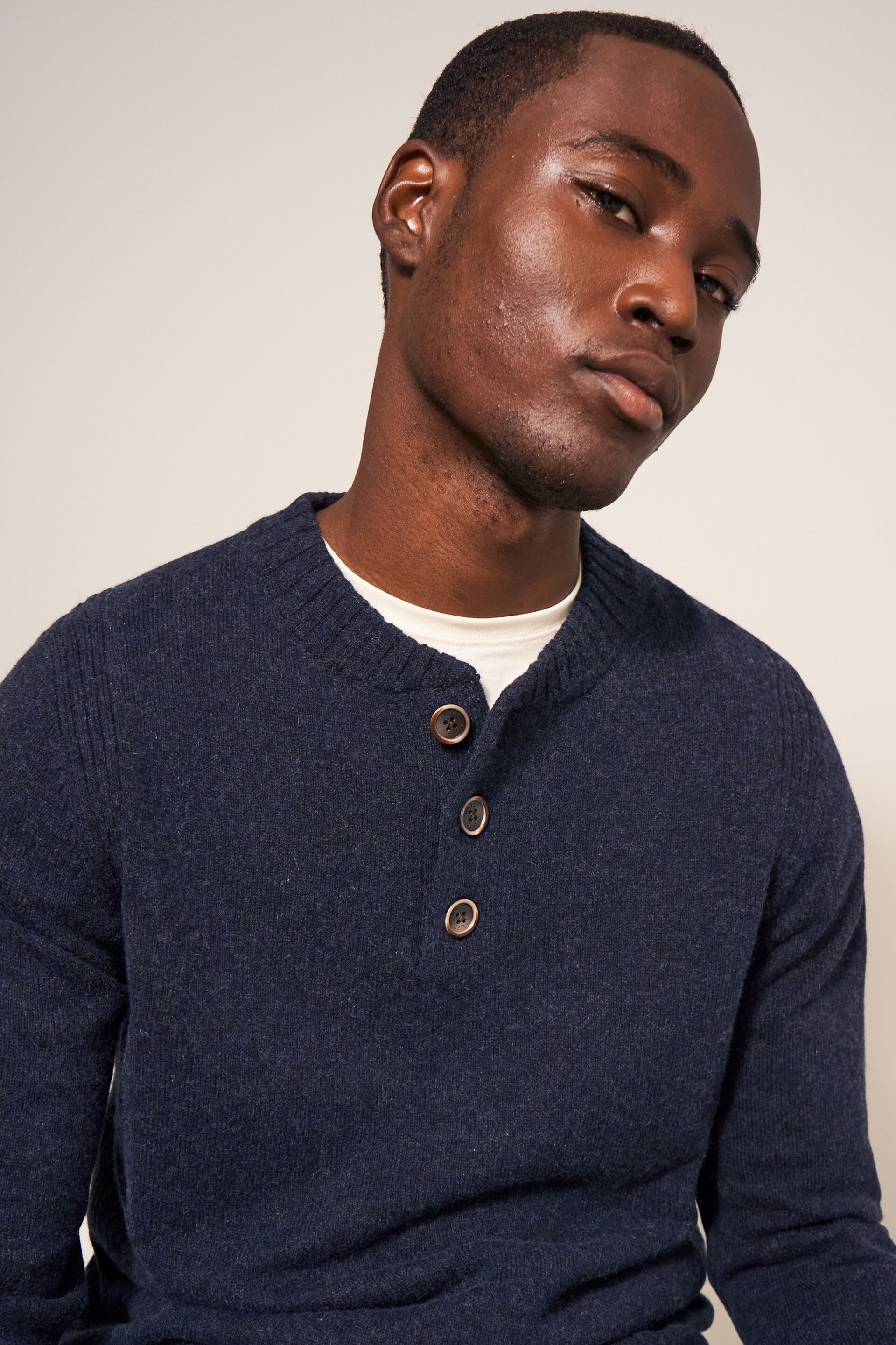 White Stuff Blue Lambswool Henley Jumper - Image 4 of 6