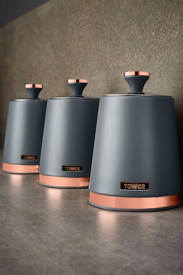 Tower Set of 3 Grey Cavaletto Canisters