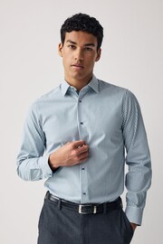 White/Teal Blue Stripe Trimmed Formal Shirt - Image 1 of 8