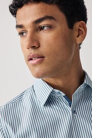 White/Teal Blue Stripe Trimmed Formal Shirt - Image 4 of 8