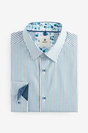 White/Teal Blue Stripe Trimmed Formal Shirt - Image 6 of 8