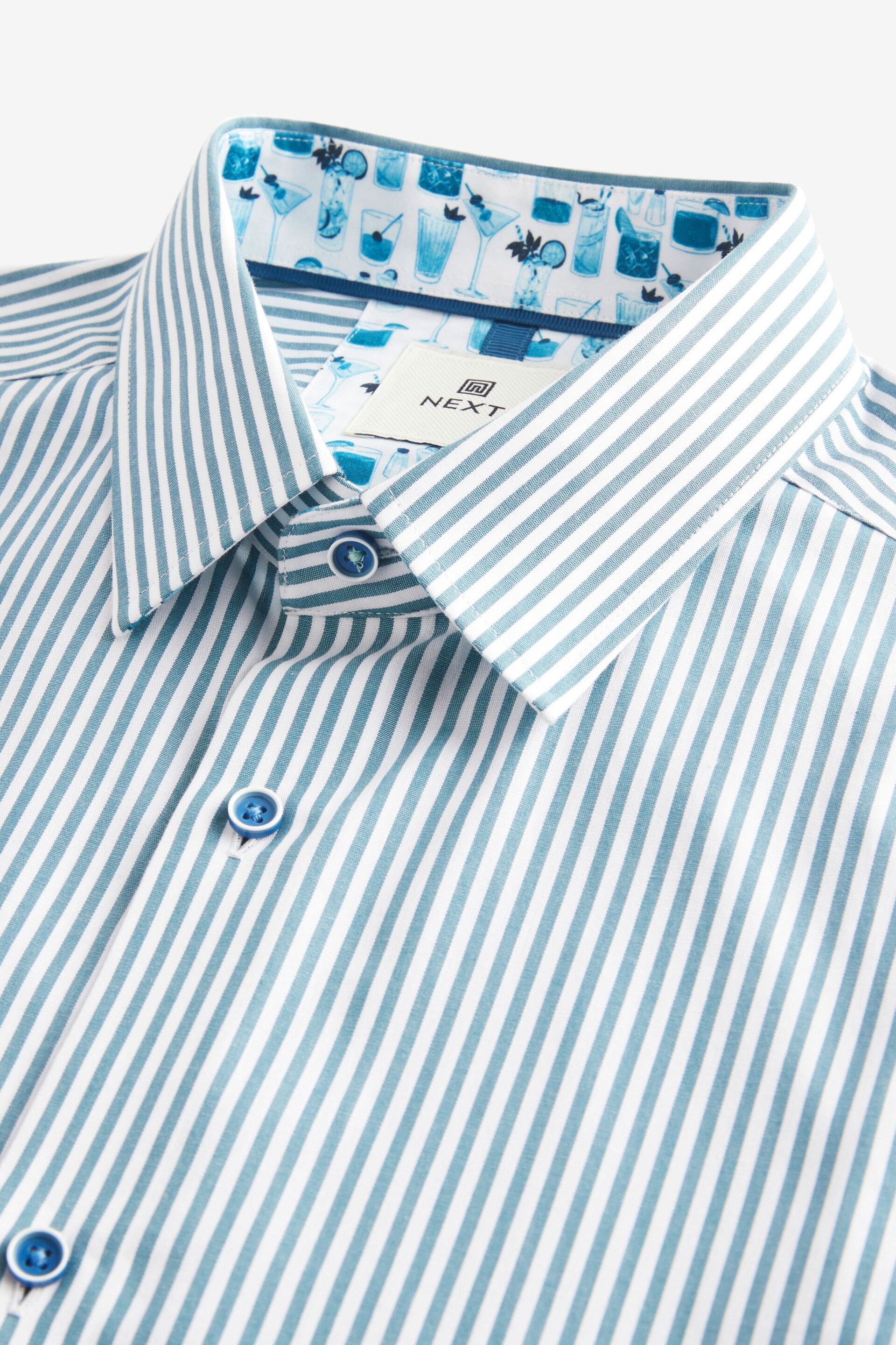 White/Teal Blue Stripe Trimmed Formal Shirt - Image 7 of 8