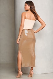 Lipsy Gold Petite Sequin Column Midi Skirt - Image 4 of 4