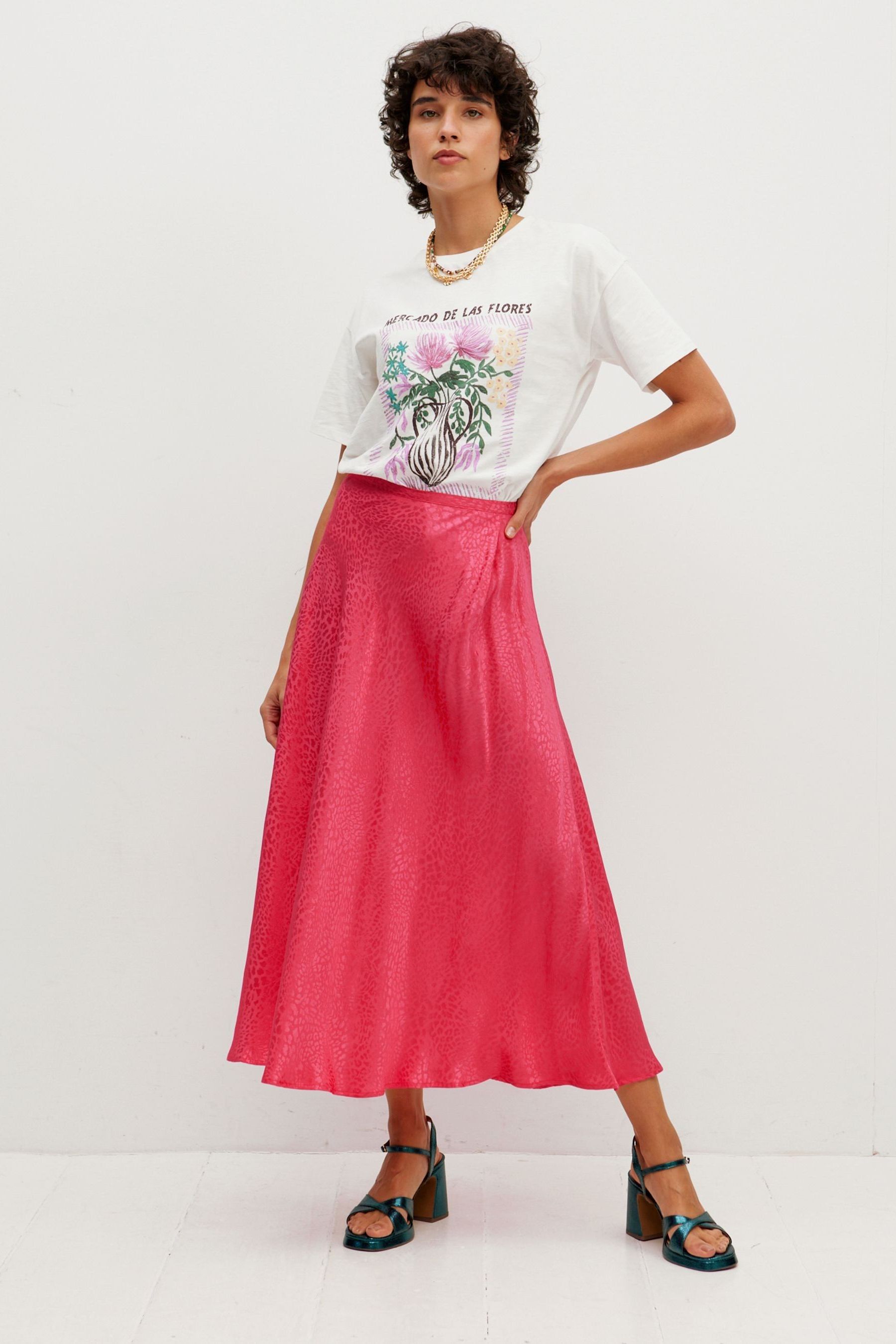 Buy Oliver Bonas Pink Animal Print Jacquard Midi Skirt from Next Luxembourg