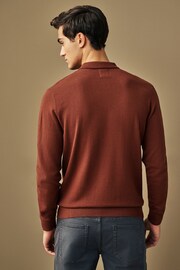 Maroon Red Textured Regular Long Sleeve Knit Polo Shirt - Image 3 of 7