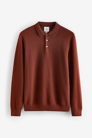 Maroon Red Textured Regular Long Sleeve Knit Polo Shirt - Image 5 of 7
