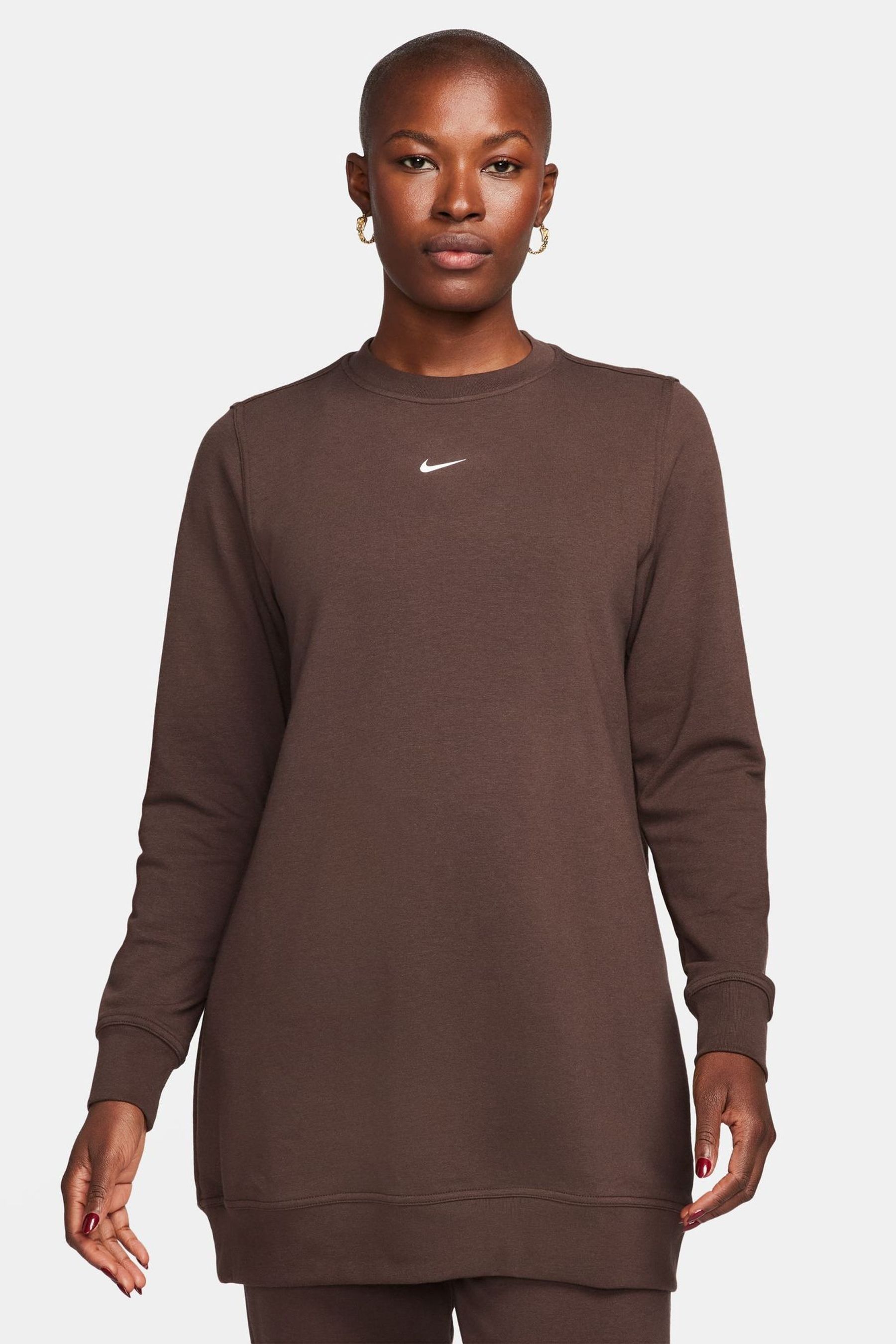 Buy Nike Brown Dri FIT One Long Sleeve Crew Neck Jumper from Next Luxembourg