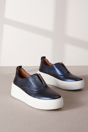 Blue Slip On Signature Forever Comfort® Leather Chunky Wedge Platform Trainers - Image 1 of 6