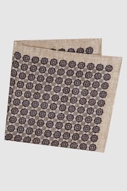 Reiss Oatmeal Melange/Navy Sassari Cotton-Wool Medallion Print Pocket Square - Image 4 of 5