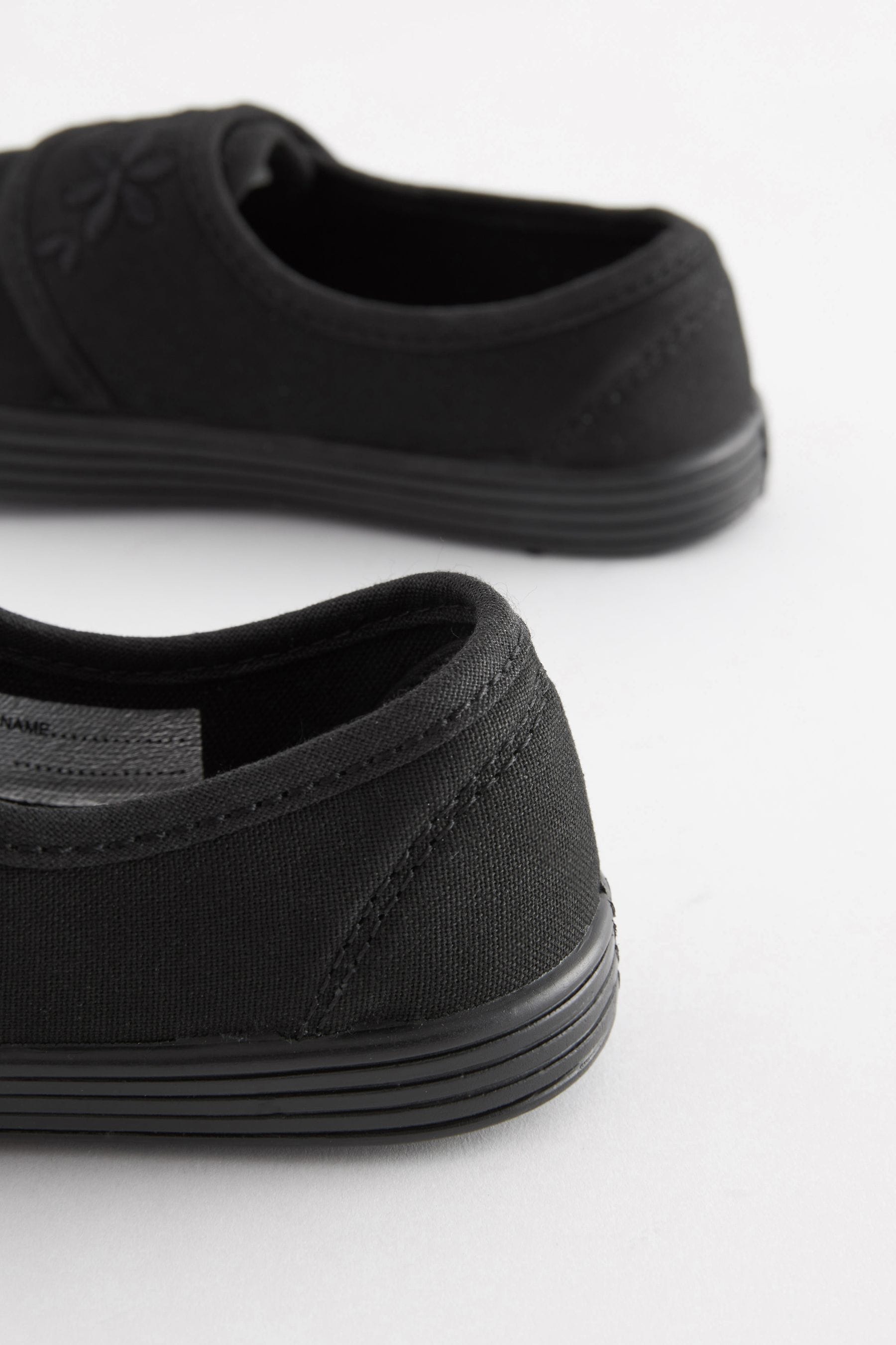 Buy Black Standard Fit F Embroidered Strap School Plimsolls from Next Canada
