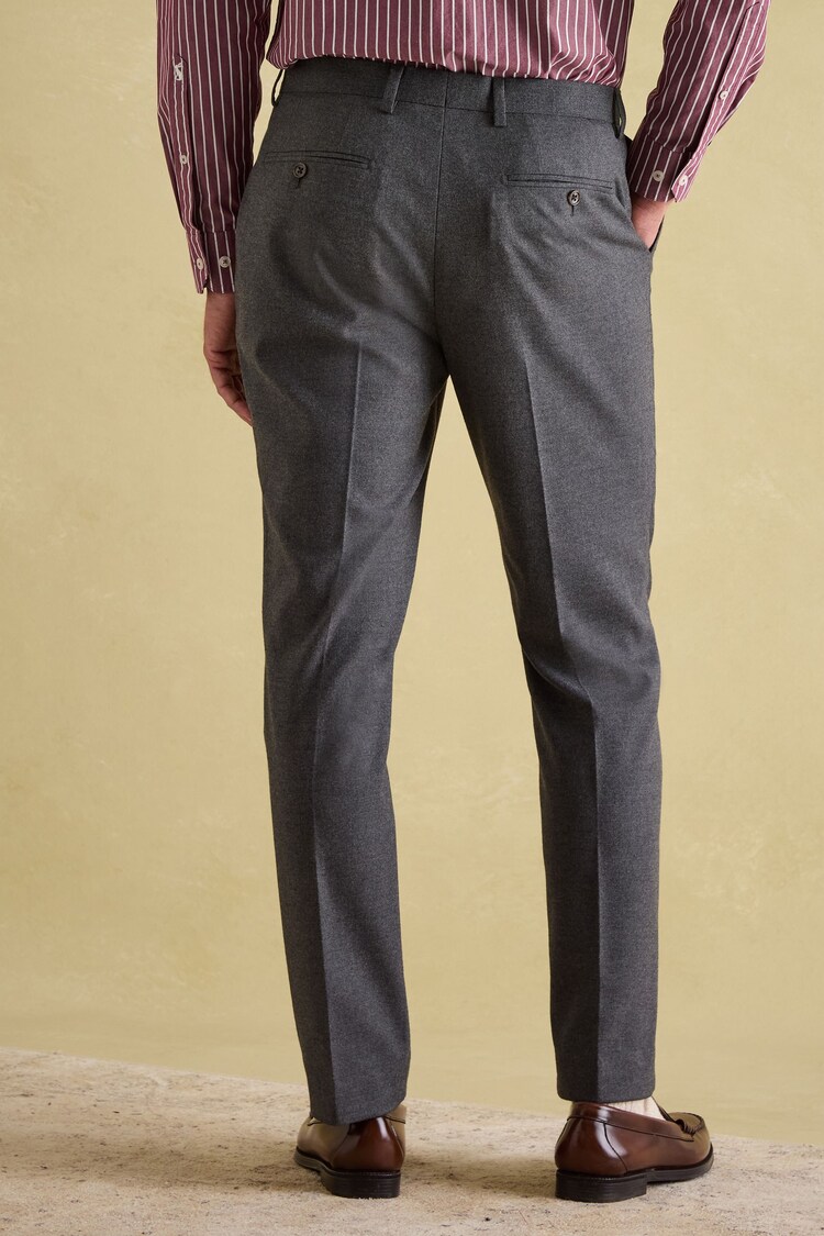 Joules Grey Slim Fit Flannel Suit Trousers - Image 2 of 10