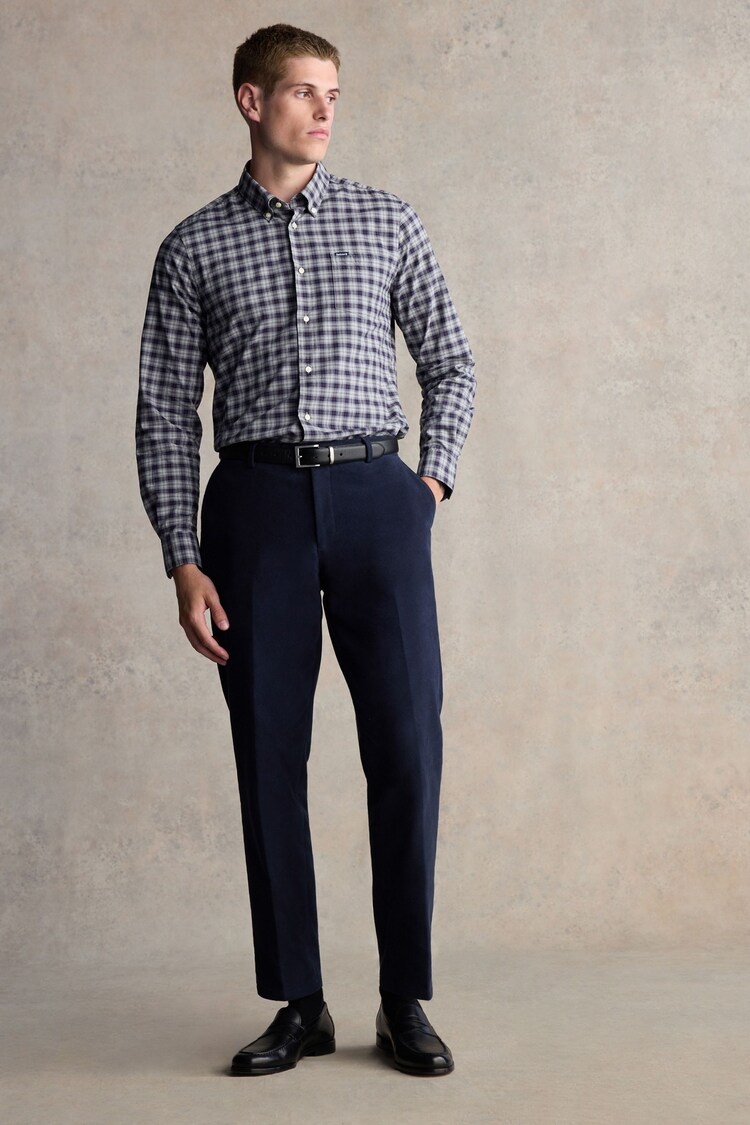 Barbour® Navy Slim Fit Moleskin 100% Cotton Suit Trousers - Image 1 of 8