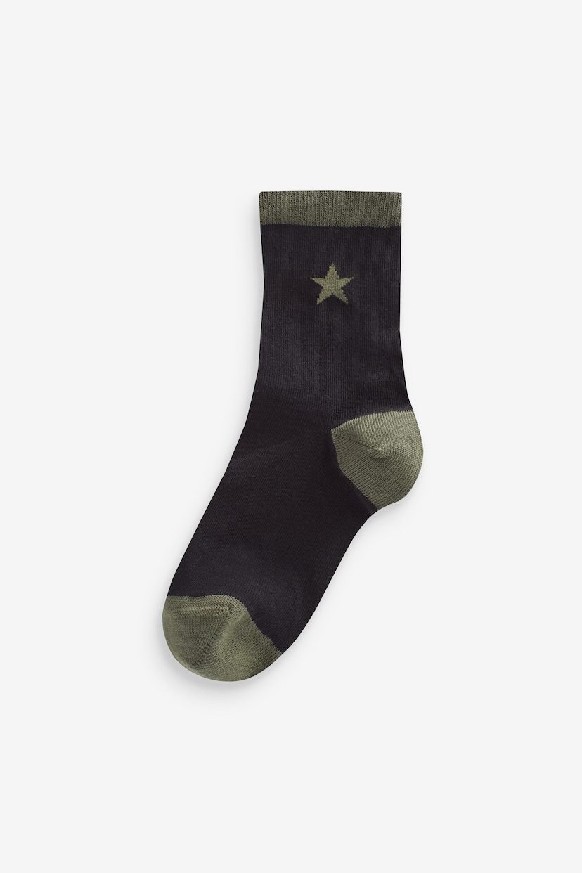 Khaki Green/Tan Brown Star Cotton Rich Socks 7 Pack - Image 7 of 8